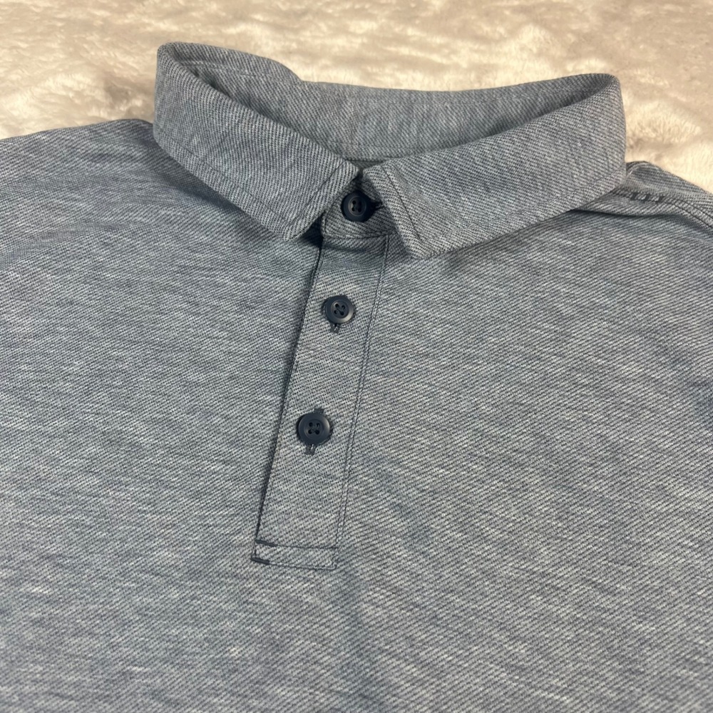 Lululemon Mens L Polo Shirt Blue Heathered Short Sleeve Tech Golf Logo